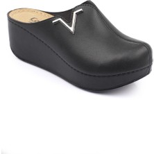 Capone Outfitters Kadın Sabo Terlik Siyah Suni Deri Orta Dolgu Topuk Konforlu Kullanım Kally Z6188