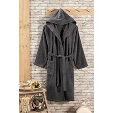 Regulus Home Kapüşonlu Bornoz %100 Pamuk Antrasit Renk Cepli Orta Boy L - XL Cinsiyet İçin