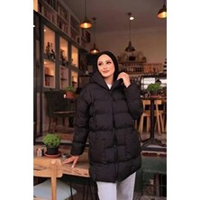 Kadın Siyah Şişme Oversize Mont