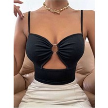 Rosy Live In Style Siyah Halkalı Ip Askılı Büstiyer Kapsız Düz Örme Kumaş ile Gün Boyu Destek