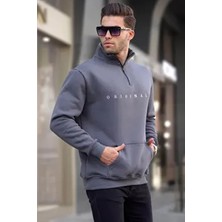 Madmext Erkek Füme Kapüşonlu Sweatshirt Uzun Kollu Kanguru Cep Detaylı