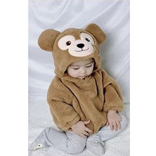 Kapüşonlu Bebek Peluş Çıtçıtlı Body