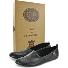 %100 Deri Hac Umre Tavaf Patiği ve Ev Ayakkabısı Siyah