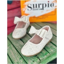 Surpie Shoes Bantlı Pul Detaylı Suni Deri Ortopedik Babet Kız Çocuk Ayakkabı Kauçuk Taban
