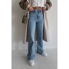 Drc Power Likralı Kadın Açık Mavi Kar Yıkama Yüksek Bel Bol Paça Denim Kot Pantolon LVK-001040A