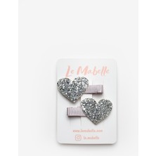 Le Mabelle Gümüş  Simli Kalp Figürlü 2'li Kız Çocuk Klips Toka