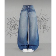 DENİKK Y2K Baggy Fit Mavi Pantolon Erkek Günlük Kullanım İçin Pamuklu Orta Kalınlık