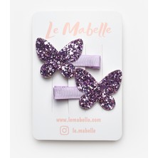 Le Mabelle Lila  Simli Kelebek Figürlü 2'li Kız Çocuk Klips Toka