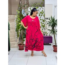 VL2110 Baskılı Yarım Kol Vual Elbise Kırmızı