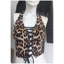 Rosy Live In Style Çapraz Bağcıklı Leopar Büstiyer Kapsız Kahverengi Örme Kumaş Kadın İçin Rahat Tasarım