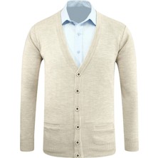 Erkek Düğmeli Hırka Cepli Düz Renk Çelik Örgü Klasik Kalıp - 5200M