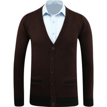 Erkek Düğmeli Hırka Cepli Desenli Çelik Örgü Klasik Kalıp - 5208M