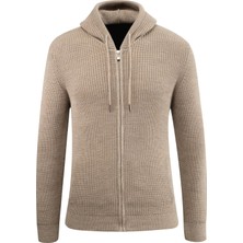 Erkek Kapüşonlu Fermuarlı Triko Hırka Selanik Örgü Cepli Klasik Kalıp - 5249K