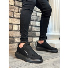 ET0307 Kalın Süet Yüksek Taban Çift Bant Siyah Erkek Ayakkabı