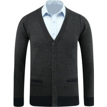 Erkek Düğmeli Hırka Cepli Desenli Çelik Örgü Klasik Kalıp - 5208M