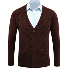 Erkek Düğmeli Hırka Cepli Kabarmalı Çelik Örgü Klasik Kalıp - 5215M