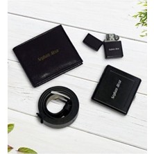 BK Gift Kişiye Özel Siyah Cüzdan Kemer Çakmak Sigara Tabakası Hediye Seti Premium Tasarım