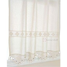 Tuncay Tekstil Buldan Işi Monika El Dantelli Güneşlik Perde %100 Pamuklu Krem Renk Geometrik Desenli