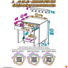 Modilayn Doqu (Xl) Set Ocak Altı Dolap 70X88X48 Cm, Çekmeceli, Kapaklı, Tüp Bölmeli ve Baharat Raflı