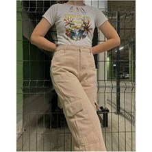 Trend Krem Kargo Cepli Pantolon