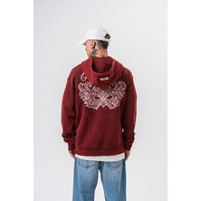 Erkek Mask Off Baskılı Yıkamalı Kapüşonlu Oversize Hoodie Bordo