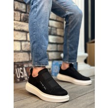 ET0307 Kalın Süet Çift Bant Siyah Beyaz Taban Erkek Ayakkabı