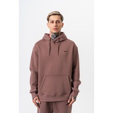 Erkek Respire Yazı Detaylı Kapüşonlu Basic Oversize Hoodie Kakao