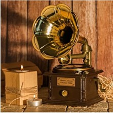 Keyfim Shop Gramofon Müzik Kutusu El Yapımı Vintage Tarz Ahşap Malzeme ile Dekoratif