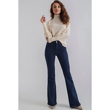 All Star Ispanyol Jeans Ispanyol Kot Yüksek Bel Solmaz Koyu Mavi Ispanyol Kot Pantolon ( Likralı )