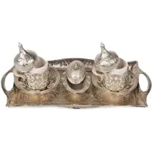 Lale Motifli Gümüş 2 Li Kahve Fincan Takimi Şik Tasarim