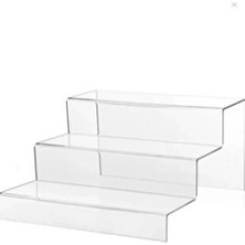 Pleksi Şeffaf Merdiven Sergileme Standı 3 Basamaklı(Kademeli) 30 cm Genişlik