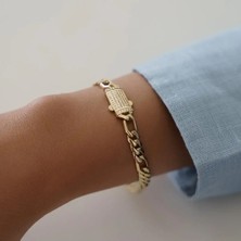 Taşlı Kilitli Figaro Altın Bileklik