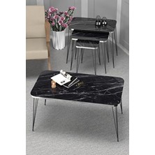 Gold Falez Zigon Sehpa Kr Set Gümüş Bendir Tel Ayak Siyah Modern Tasarım Kare 4 Adet