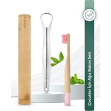 Pembe Bambu Diş Fırçası - Soft (Yumuşak) + Paslanmaz Çelik Dil Temizleyici + Diş Fırçası Kabı