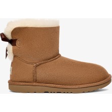 Ugg Mini Bailey Bow Çocuk Kahverengi Bot Suya Dayanıklı Yumuşak Twinface Koyun Kürkü ile 33,5 Numarada