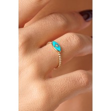 14 Ayar Altın Taşlı Turkuaz Göz Yüzük