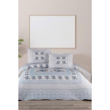 Lumora Baskılı Kapitoneli Çift Kişilik Yatak Örtüsü Açık Mavi