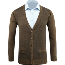 Erkek Düğmeli Hırka Cepli Desenli Çelik Örgü Klasik Kalıp - 5205M