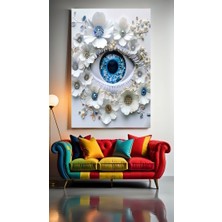 Özkacar Group Nazar Boncuğu Çiçekli Göz Ev Duvar Salon Güzellik Salonu Ofis Dükkan Dekarasyon Kanvas Tablo