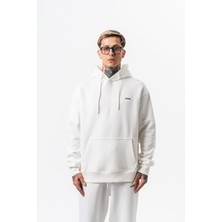 Erkek Respire Yazı Detaylı Kapüşonlu Basic Oversize Hoodie Ekru