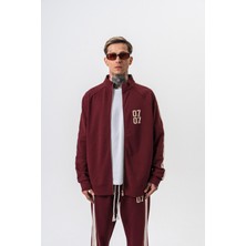 Erkek 7 Şerit Detaylı Dik Yaka Doubleface Zip Oversize Sweatshirt Bordo