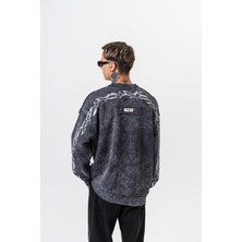 Erkek Origin Baskılı Yıkamalı Bisiklet Yaka Oversize Sweatshirt Siyah