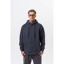 Erkek Respire Yazı Detaylı Kapüşonlu Basic Oversize Hoodie Füme
