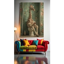 Komik Wc Zürafa V2 Ev Duvar Salon Güzellik Salonu Ofis Dükkan Dekarasyon Kanvas Tablo