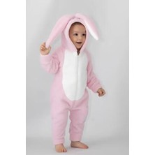 Alyakids Kız Çocuk Welsoft Tavşan Kulaklı Kışlık Tulum Pembe Polar Uzun Kol Kapüşonlu Trend Tasarım