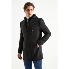 Dynamo Erkek Siyah Kapüşonlu Kaban, Yün Karışımlı Polyester Malzeme, Casual Stil, M Beden