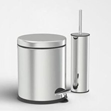Krom Pedallı Çöp Kovası 3 L  Klozet Fırçası 2 Li Set