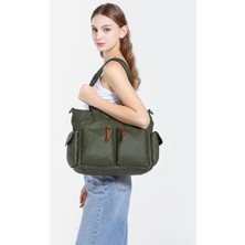 Barcelona Büyük Shopper Çok Cepli Uzun Askılı Kadın Omuz ÇANTASI1927 Koyu Yeşil