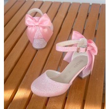 Surpie Shoes Kız Çocuk Topuklu Ayakkabı Oval Kalın Tabanlı Şık Abiye Ayakkabı