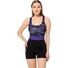 Argisa Desenli Şortlu Yüzücü Kadın Mayo 6506 Büyük Beden Siyah Renkli Desenli Askılı Model